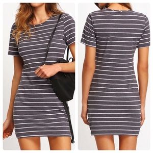 Grey/White Striped Casual T-Shirt Dress